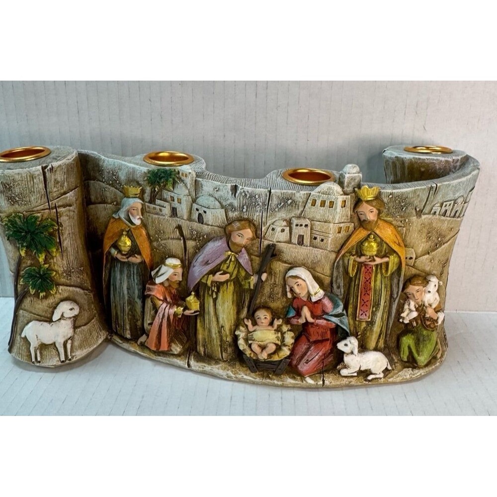 Avalon Gallery CHRISTMAS NATIVITY SCROLL ADVENT CANDLE HOLDER Catholic Religious